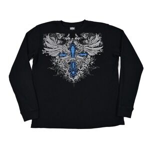 MMA Elite Men's XL Black L/S Waffle Thermal Boxing UFC Affliction Cross Y2K